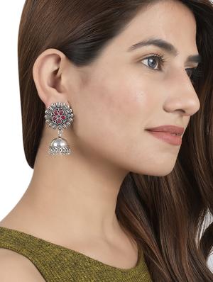 silver brass jhumka earring - 17509243 - Standard Image - 4