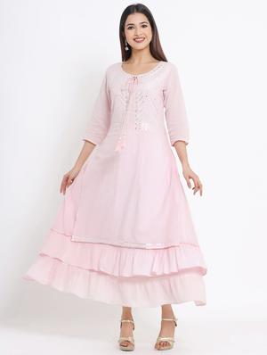 rosewater layered ethnic dress with face mask - 17509489 - Standard Image - 4