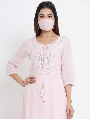 rosewater layered ethnic dress with face mask - 17509489 - Standard Image - 5