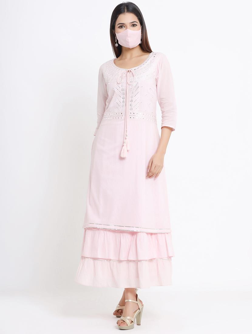 rosewater layered ethnic dress with face mask - 17509489 - Zoom Image - 1