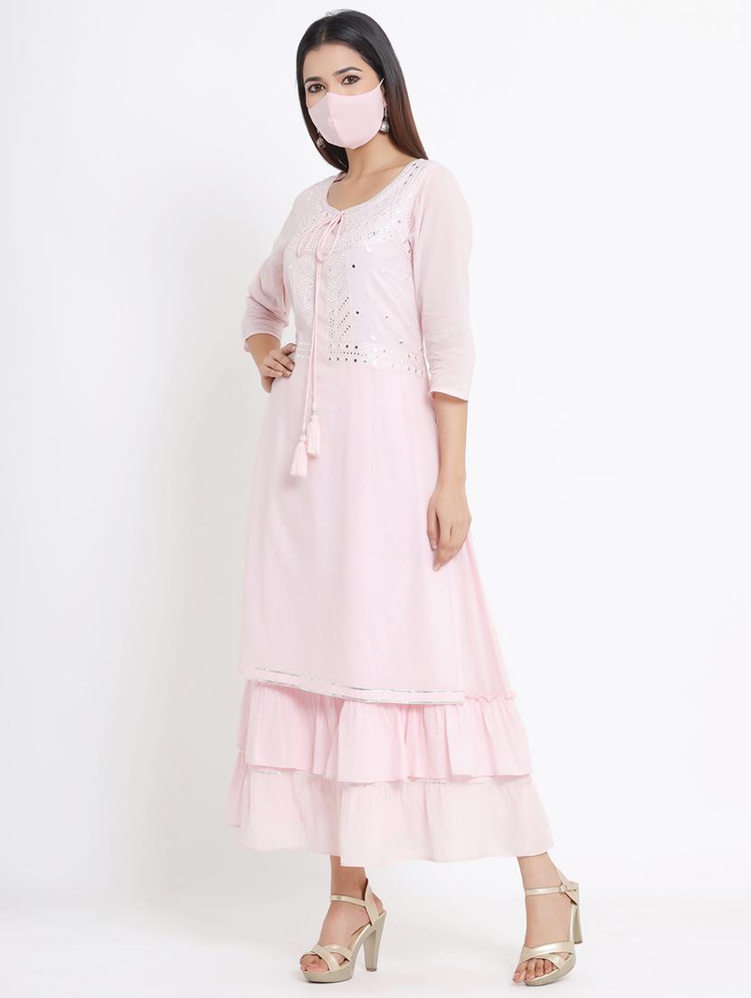 rosewater layered ethnic dress with face mask - 17509489 - Zoom Image - 2