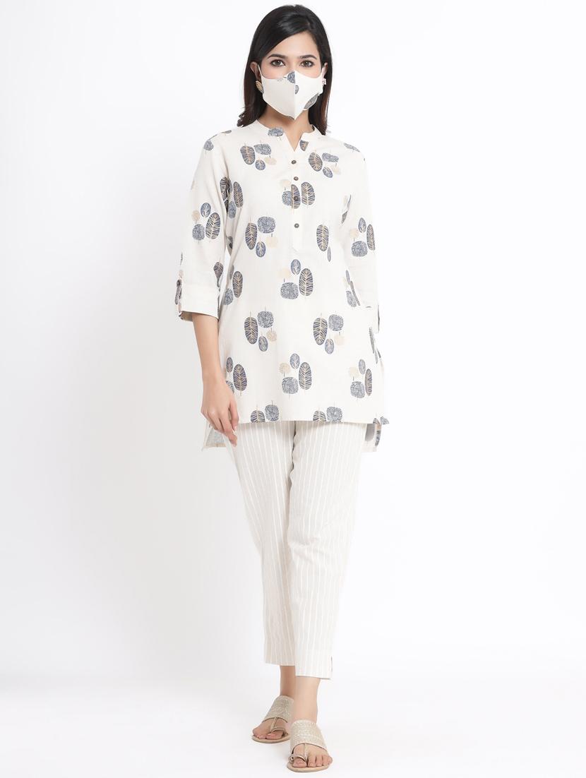 printed high-low kurti with face mask - 17509505 - Zoom Image - 1