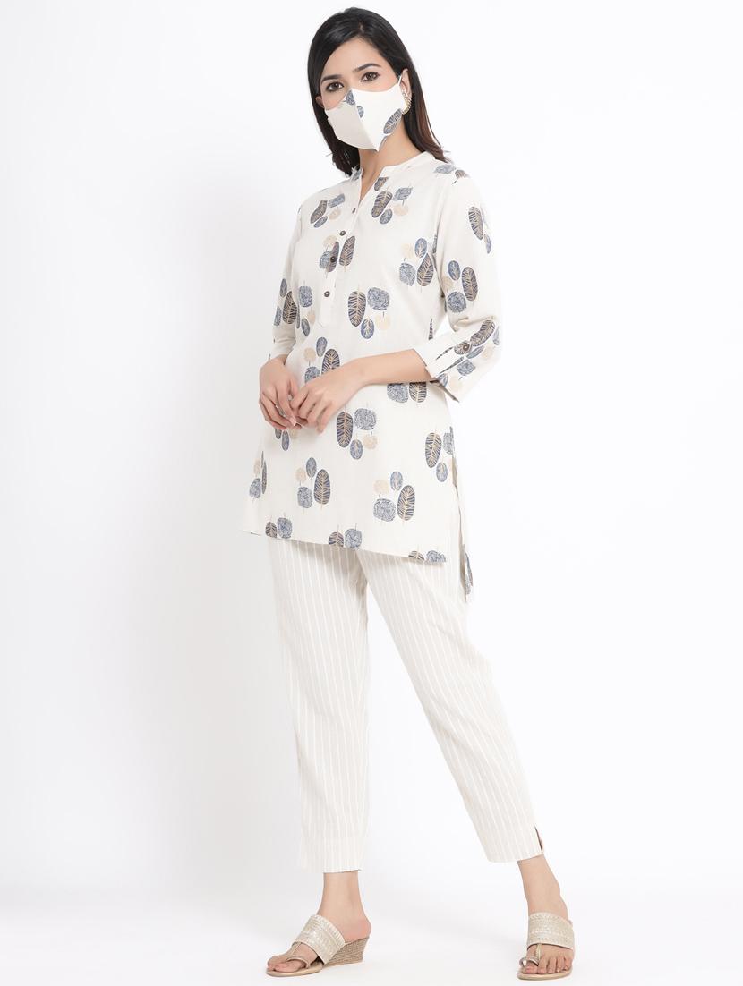 printed high-low kurti with face mask - 17509505 - Zoom Image - 2