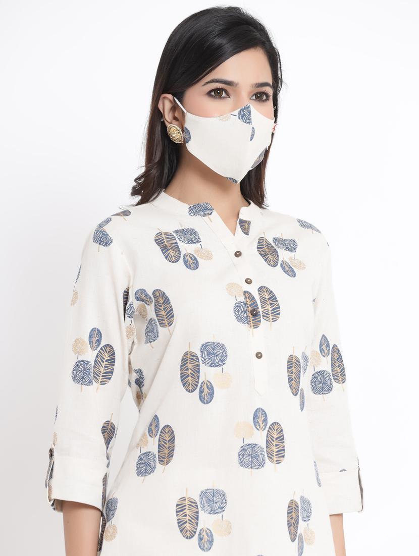 printed high-low kurti with face mask - 17509505 - Zoom Image - 4