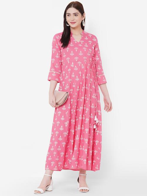 pink rayon angrakha kurta - 17509639 - Standard Image - 1