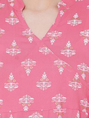pink rayon angrakha kurta - 17509639 - Standard Image - 4