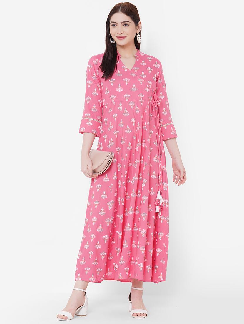 pink rayon angrakha kurta - 17509639 - Zoom Image - 1