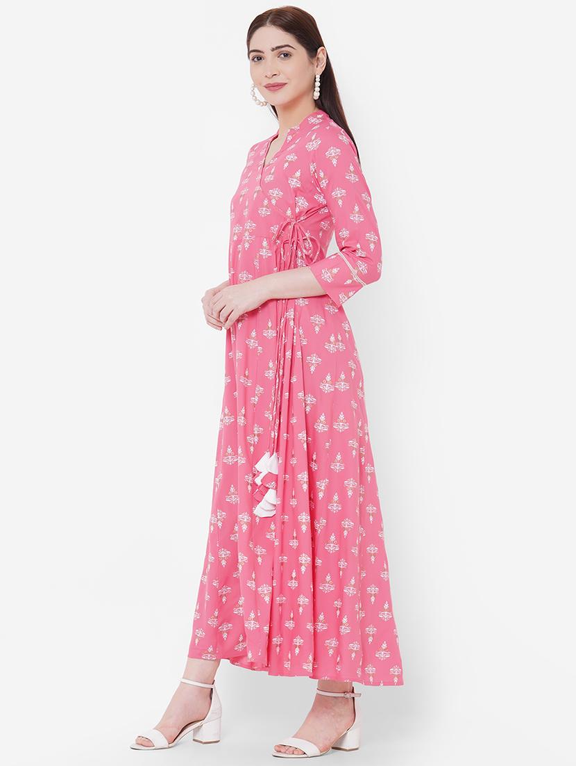 pink rayon angrakha kurta - 17509639 - Zoom Image - 2