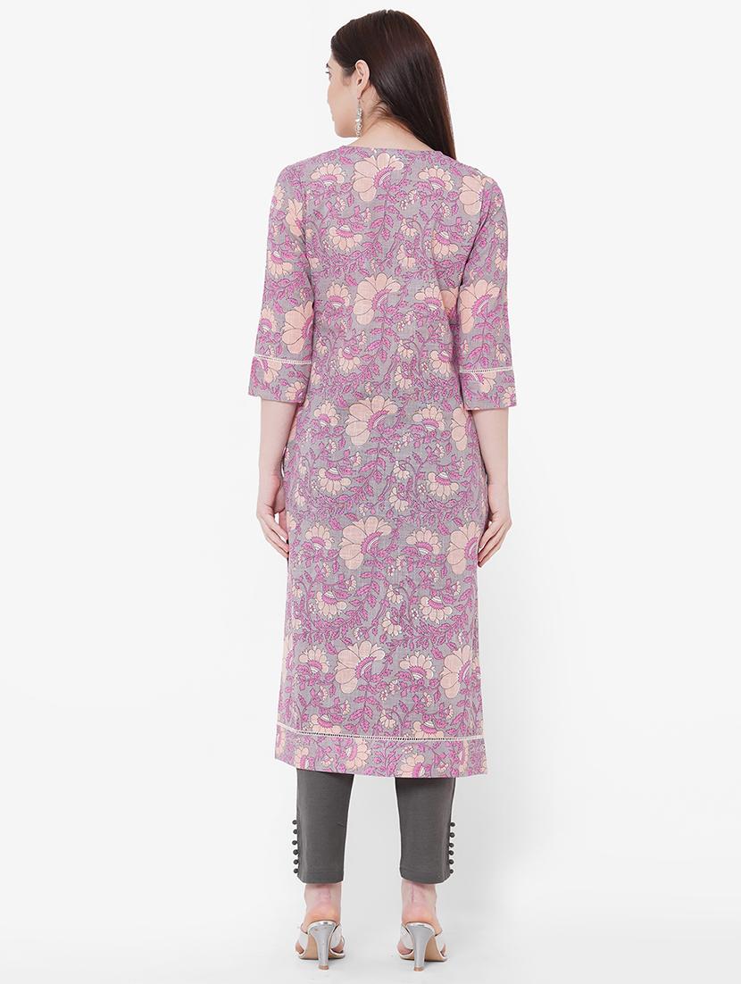 floral straight kurta - 17509640 - Zoom Image - 3