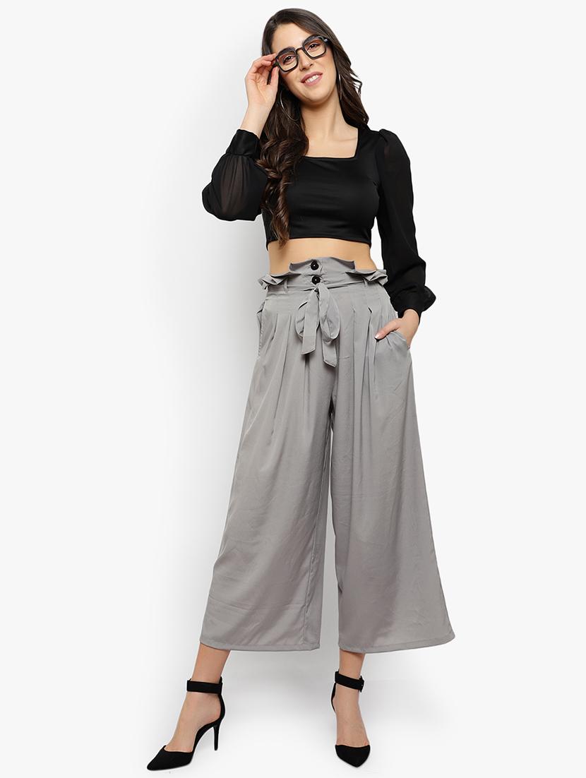 tie up waist flared palazzo - 17509951 - Zoom Image - 4