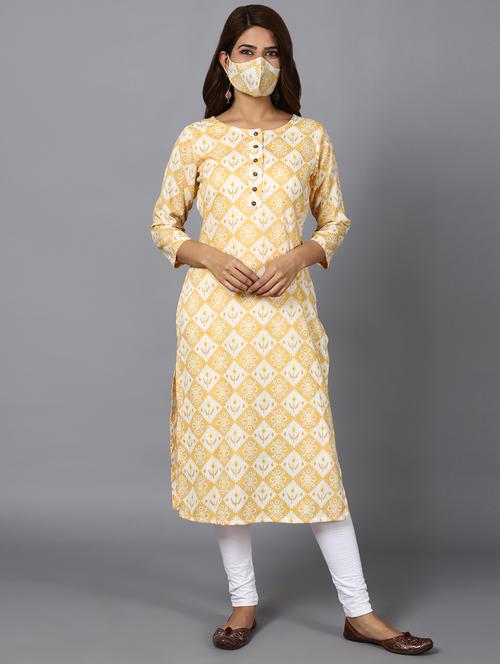printed straight kurta with face mask - 17510627 - Standard Image - 1