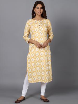 printed straight kurta with face mask - 17510627 - Standard Image - 2