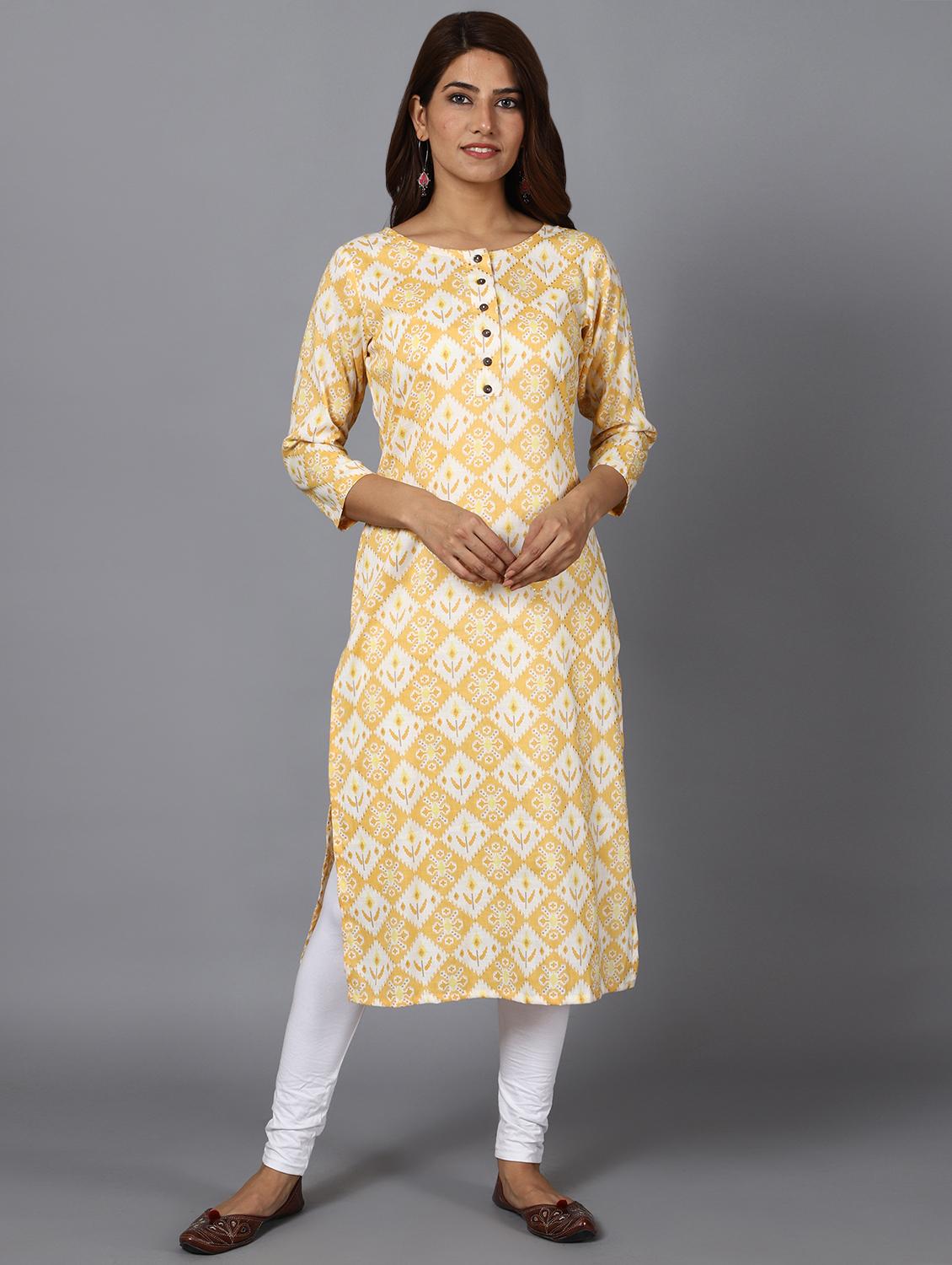printed straight kurta with face mask - 17510627 - Zoom Image - 2