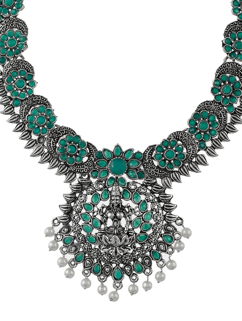 green tone silver brass short necklace - 17511295 - Zoom Image - 2