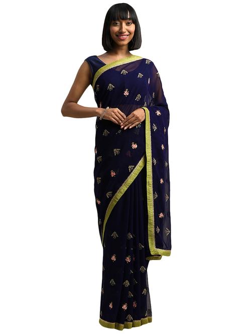 floral motifs embroidered saree with blouse - 17511315 - Standard Image - 1
