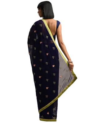 floral motifs embroidered saree with blouse - 17511315 - Standard Image - 2