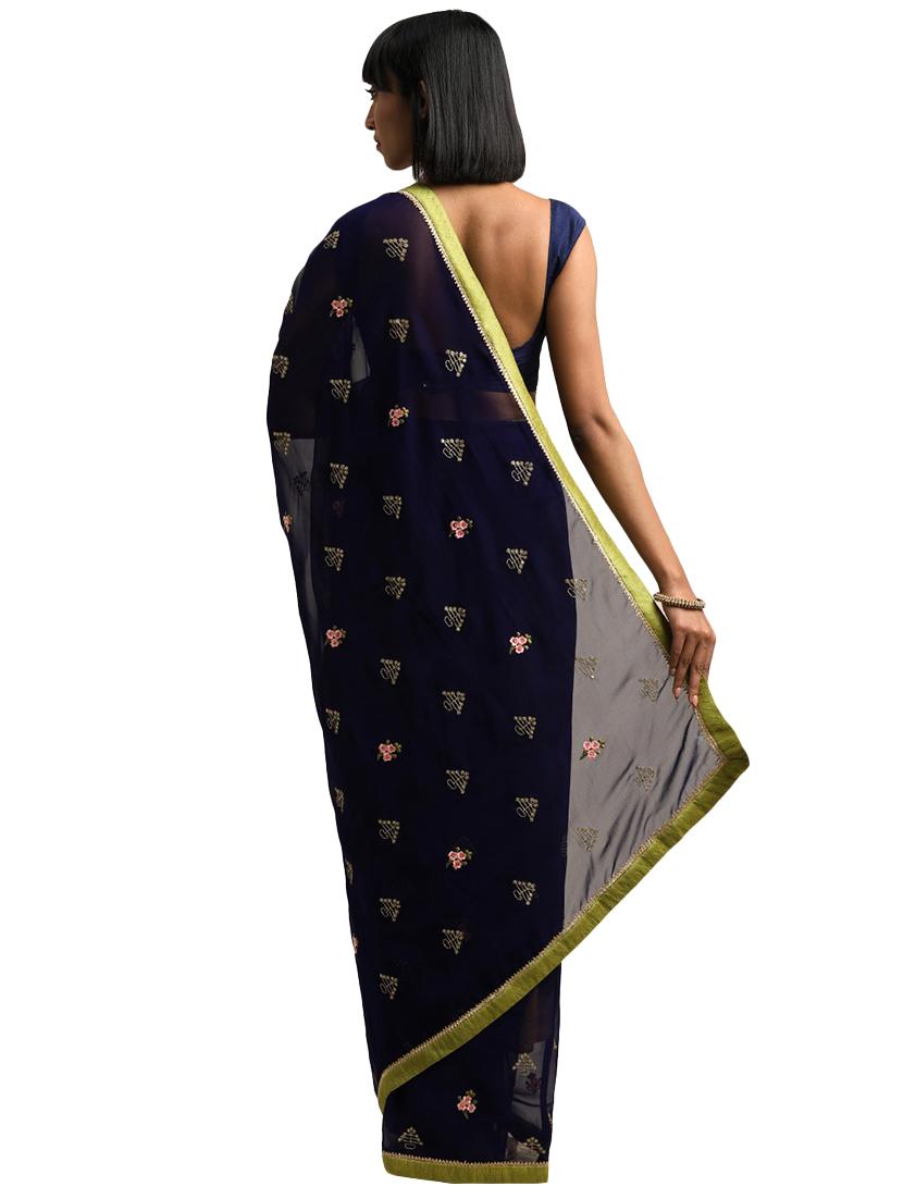 floral motifs embroidered saree with blouse - 17511315 - Zoom Image - 2