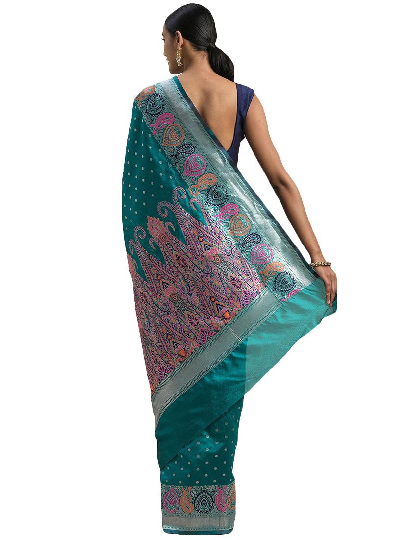 ethnic motifs woven saree with blouse - 17511322 - Zoom Image - 2