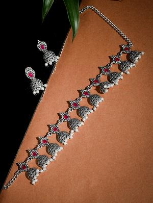 red tone silver brass short necklace - 17511340 - Standard Image - 5