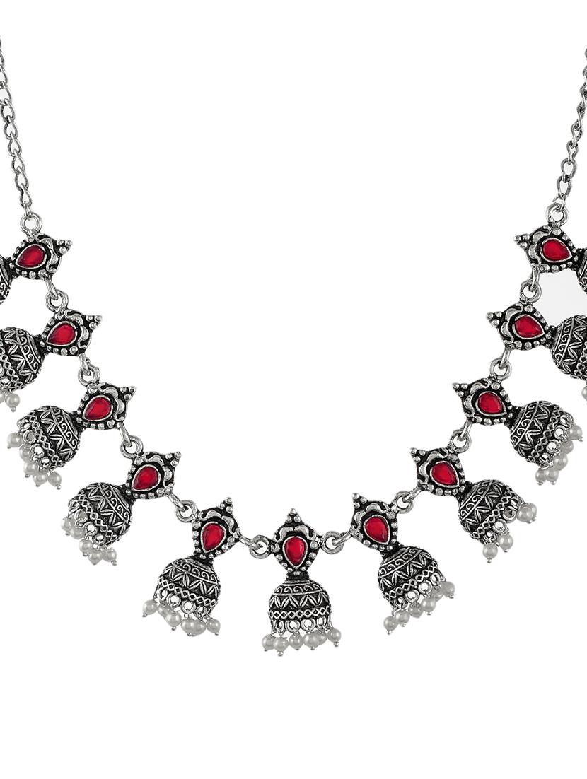 red tone silver brass short necklace - 17511340 - Zoom Image - 2