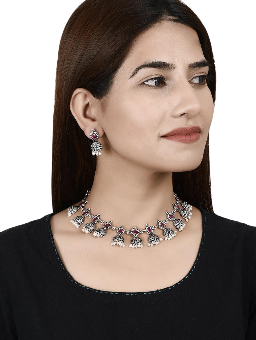 red tone silver brass short necklace - 17511340 - Zoom Image - 6