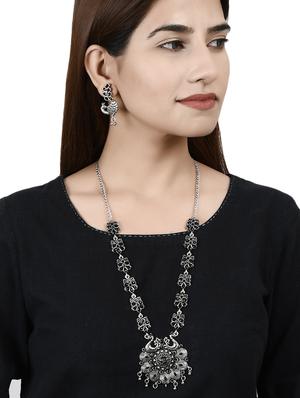 black tone silver brass long necklace - 17511342 - Standard Image - 6