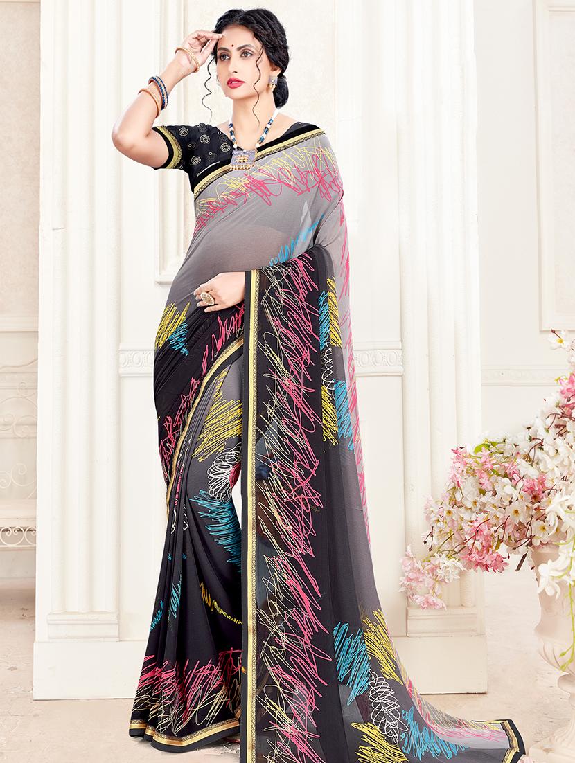 abstract printed saree with blouse - 17511375 - Zoom Image - 1