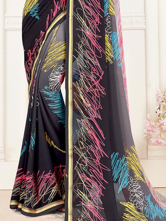 abstract printed saree with blouse - 17511375 - Zoom Image - 2