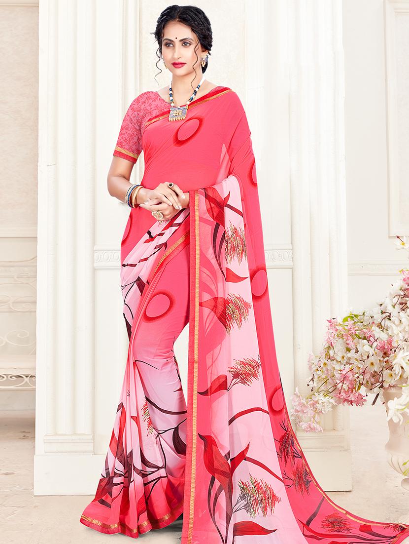 lace detailed printed saree with blouse - 17511377 - Zoom Image - 1