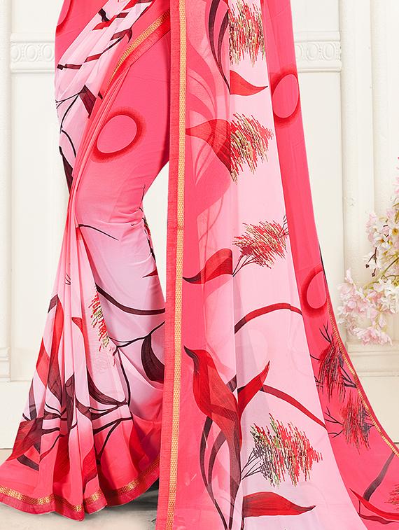 lace detailed printed saree with blouse - 17511377 - Zoom Image - 2