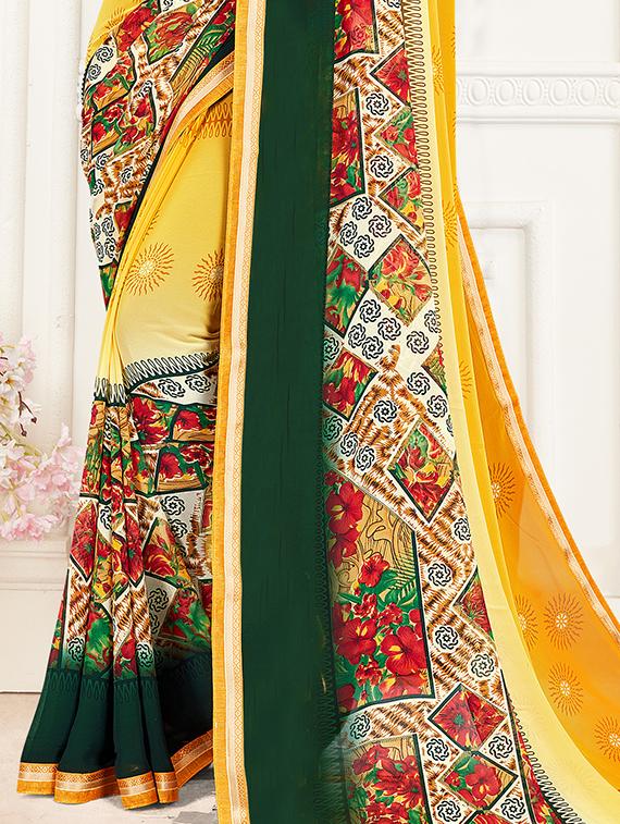 floral printed saree with blouse - 17511380 - Zoom Image - 2