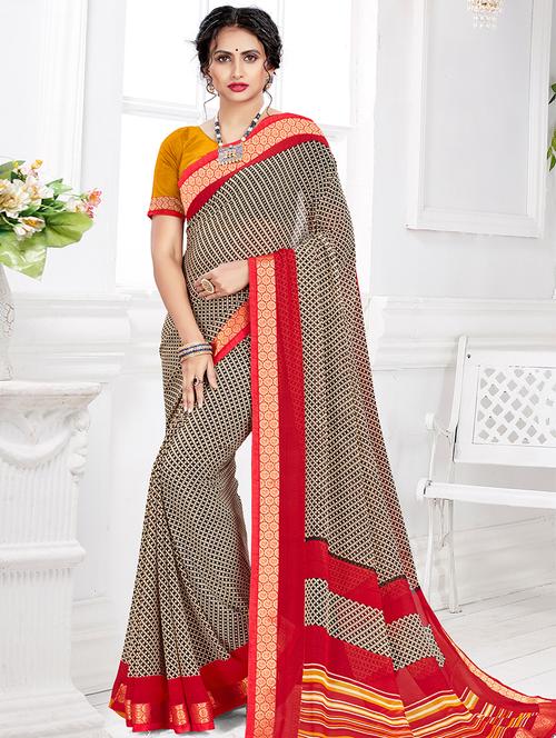 lace detailed printed saree with blouse - 17511384 - Standard Image - 1