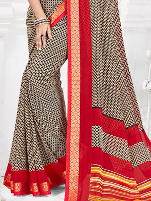lace detailed printed saree with blouse - 17511384 - Standard Image - 2