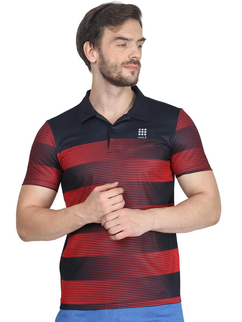navy blue striped polo t-shirt - 17511642 - Zoom Image - 1