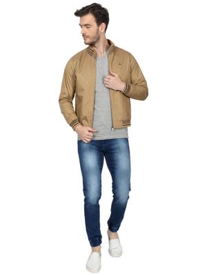 beige solid casual jacket - 17512609 - Standard Image - 4