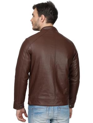 brown solid biker jacket - 17512615 - Standard Image - 3