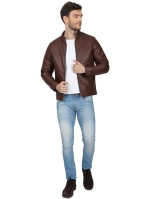 brown solid biker jacket - 17512615 - Standard Image - 4