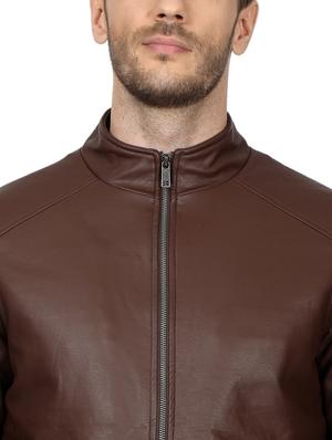 brown solid biker jacket - 17512615 - Standard Image - 5