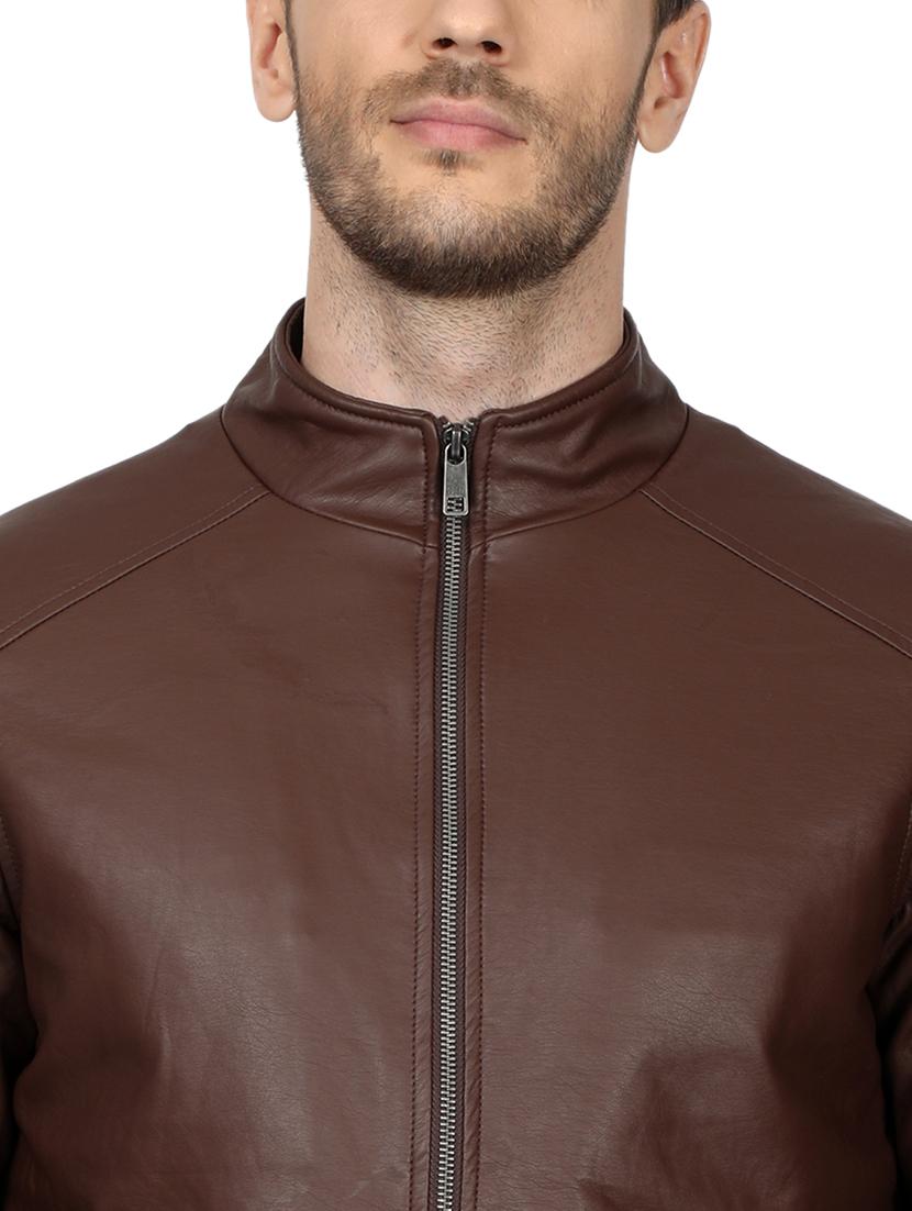 brown solid biker jacket - 17512615 - Zoom Image - 5