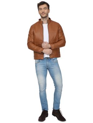 tan solid biker jacket - 17512616 - Standard Image - 4