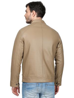 beige solid biker jacket - 17512618 - Standard Image - 3