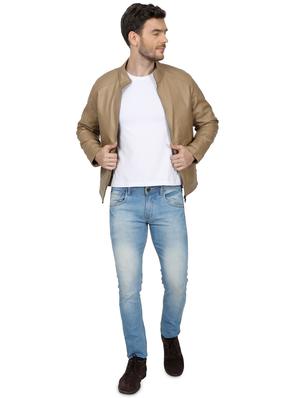 beige solid biker jacket - 17512618 - Standard Image - 4