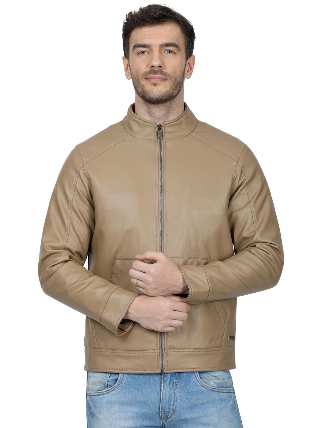 beige solid biker jacket - 17512618 - Zoom Image - 1