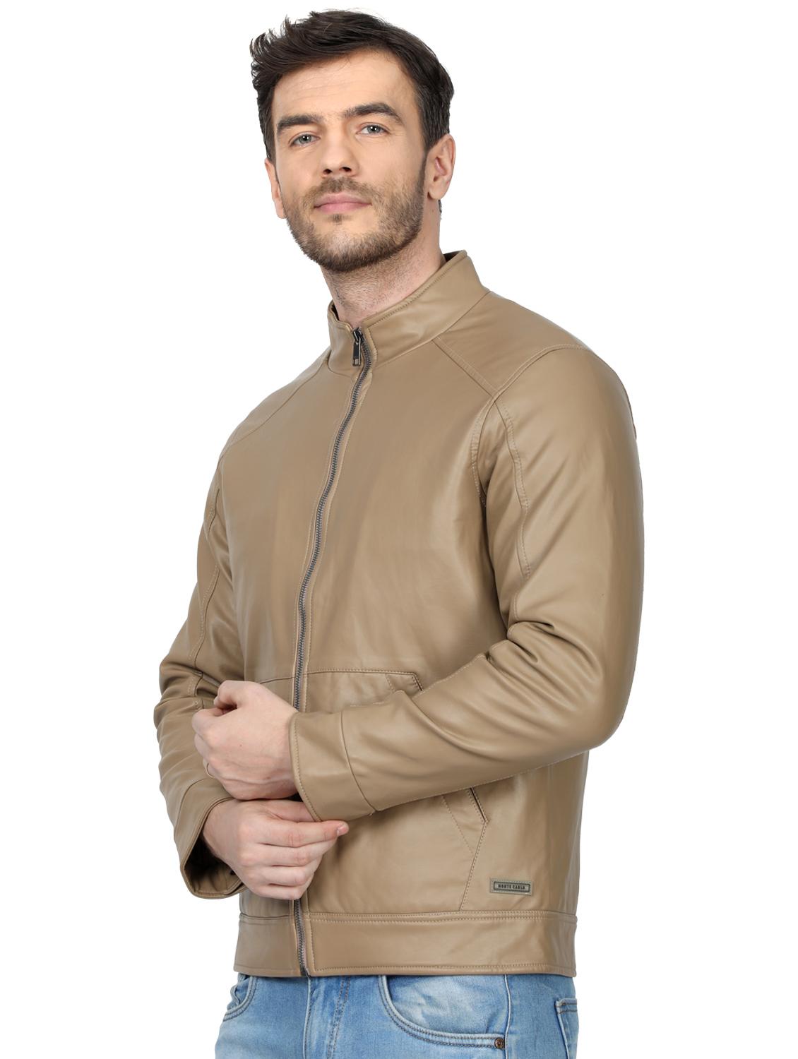 beige solid biker jacket - 17512618 - Zoom Image - 2