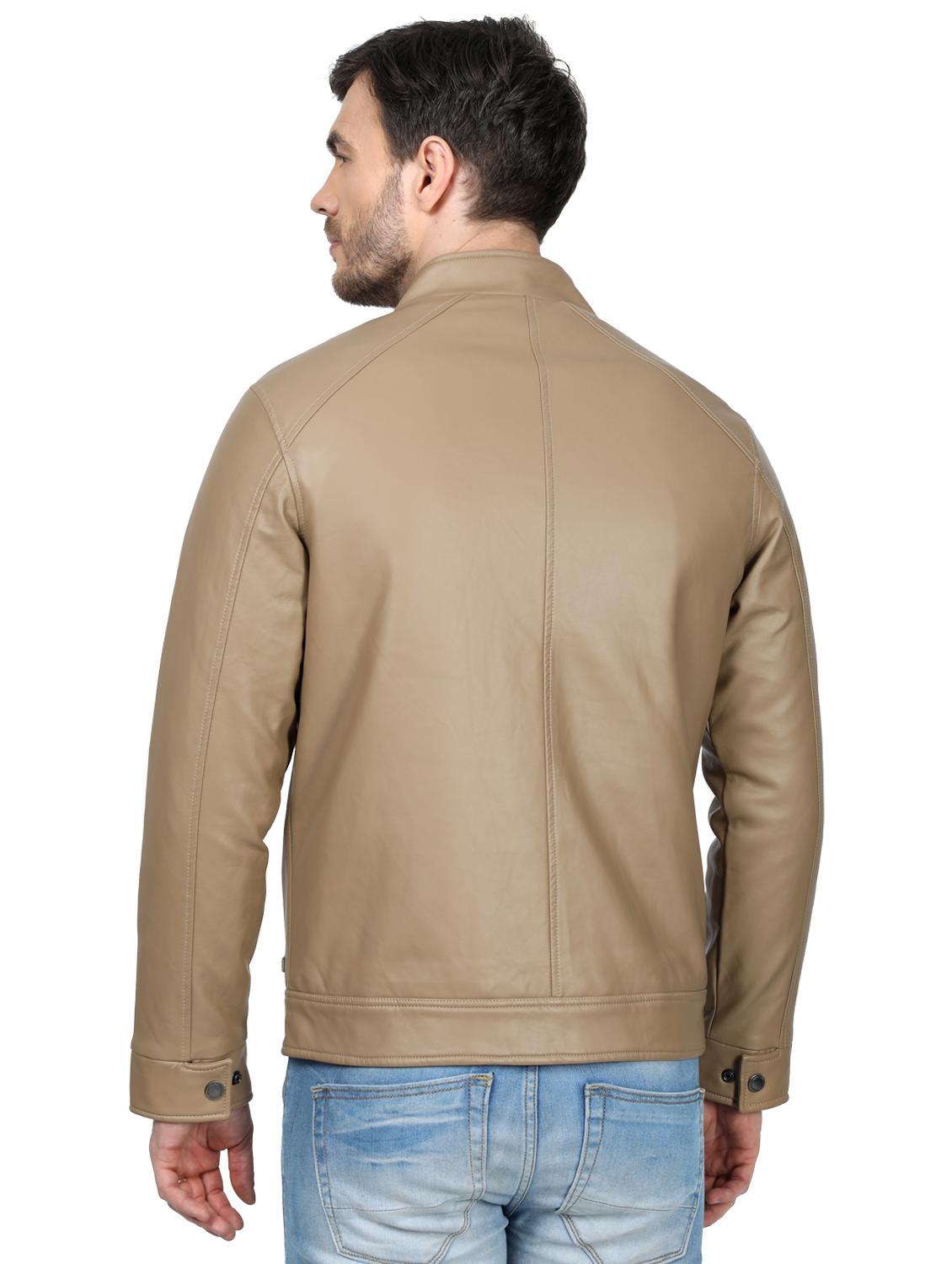 beige solid biker jacket - 17512618 - Zoom Image - 3