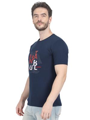 navy blue chest print t-shirt - 17514069 - Standard Image - 2