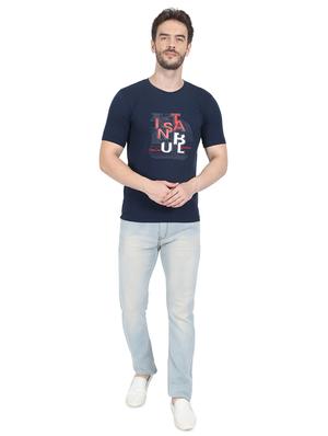 navy blue chest print t-shirt - 17514069 - Standard Image - 4
