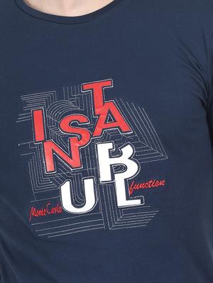 navy blue chest print t-shirt - 17514069 - Standard Image - 5