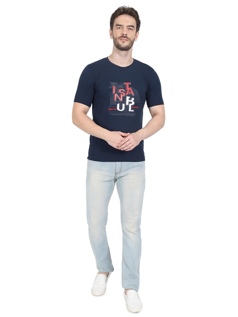 navy blue chest print t-shirt - 17514069 - Zoom Image - 4