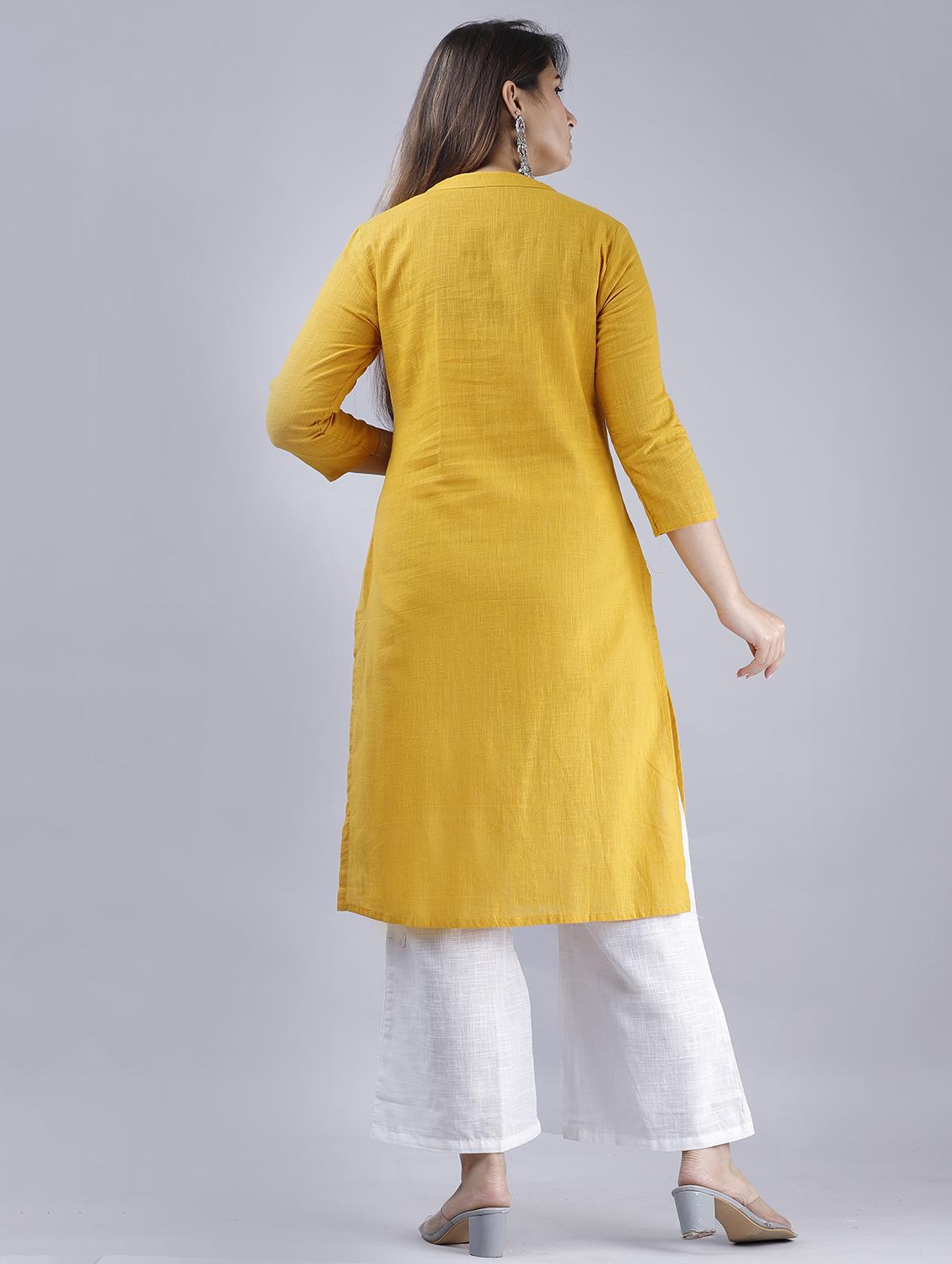 solid pintucks straight kurta - 17514345 - Zoom Image - 3